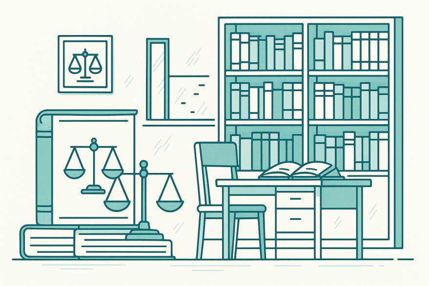 Modern legal library outline iconic